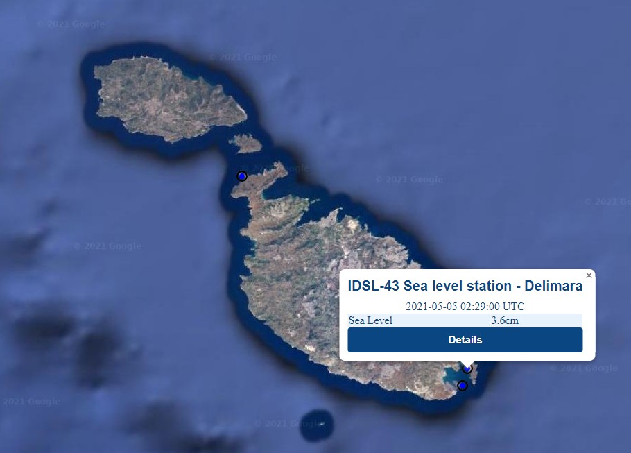 Realtime data from Delimara sea level station as 
                                                displayed on the PORTO online interface