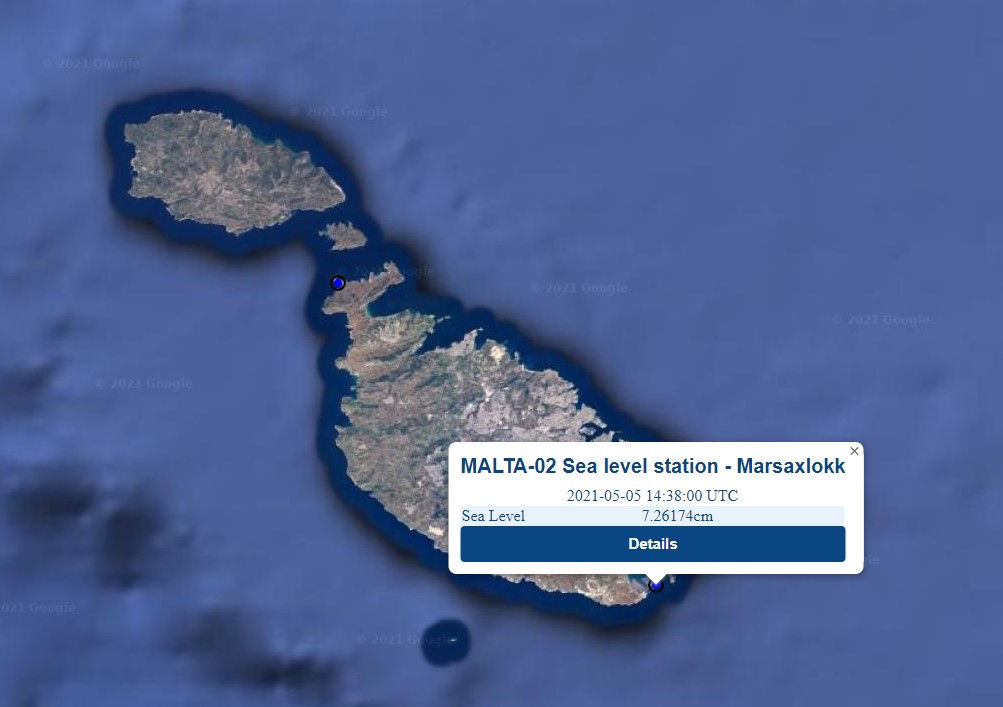 Realtime data from Marsaxlokk sea level station as 
                                                displayed on the PORTO online interface