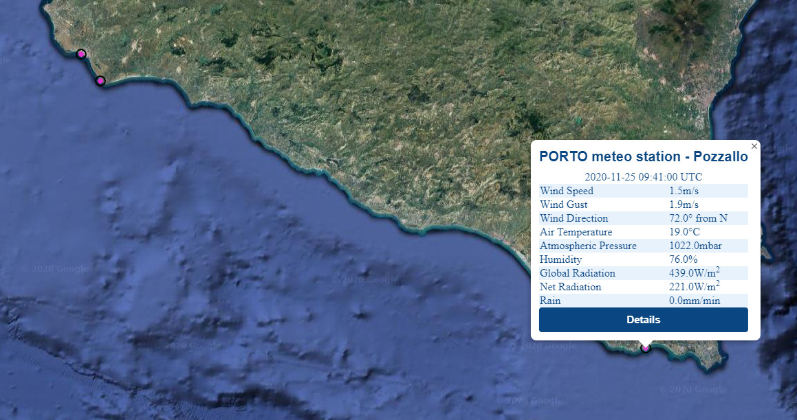 Realtime data from Pozzallo meteo station as displayed 
                                                        on the PORTO online interface